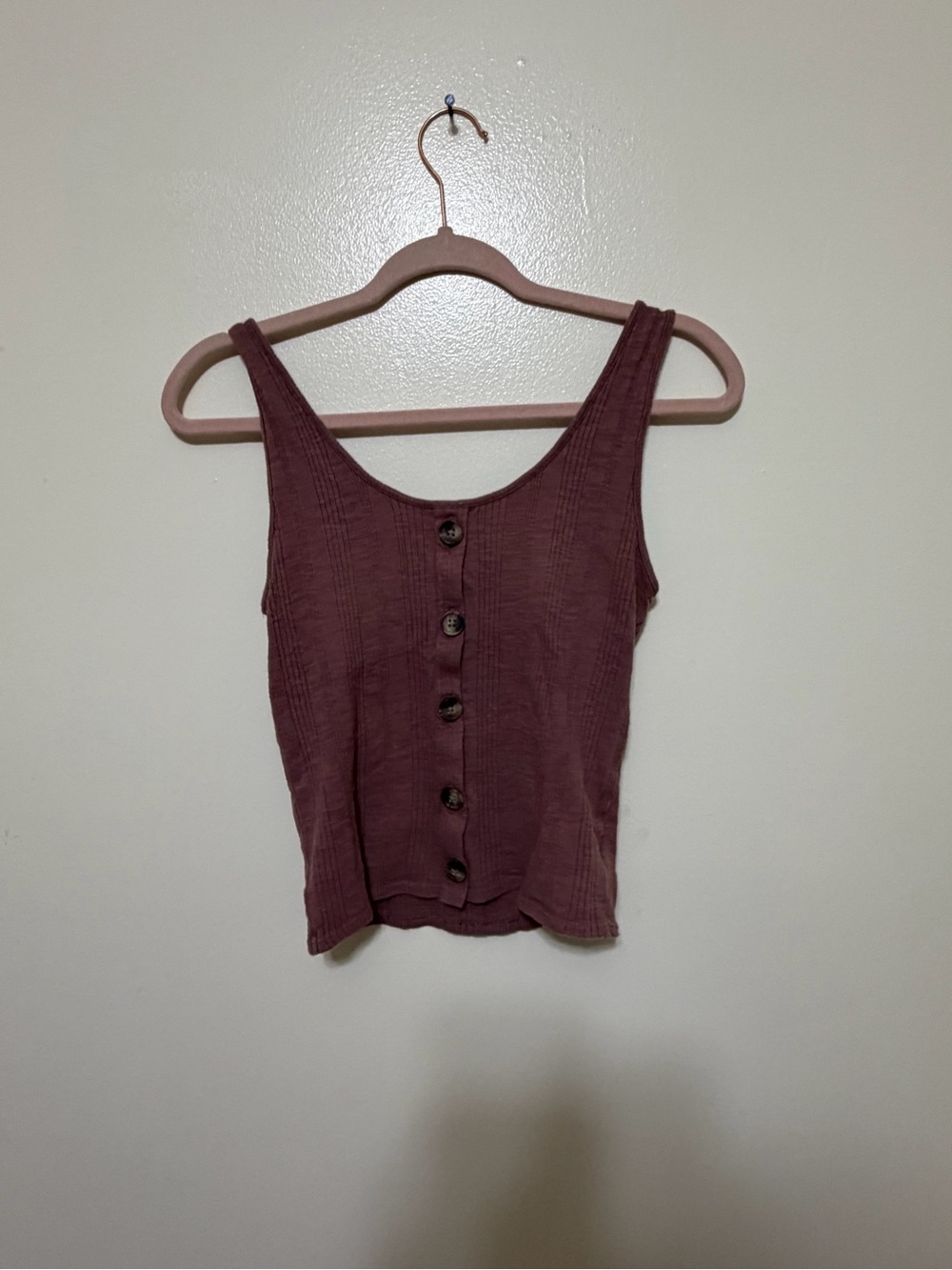 American Eagle Outfitters Button-Front Ribbed Tank - Mauve